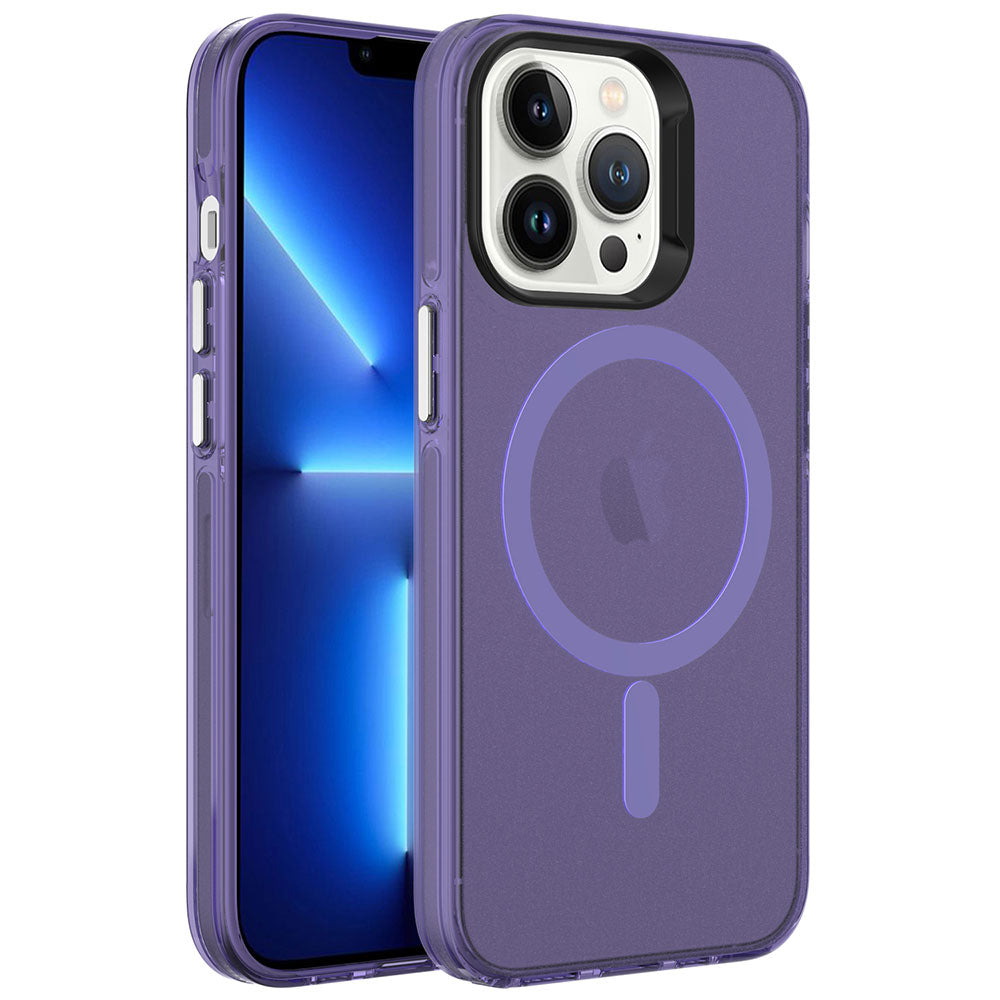 Apple iPhone 13 Pro Kılıf Zore M-safe Şarj Özellikli Buzlu Transparan C-Pro Sert Kapak Derin Mor