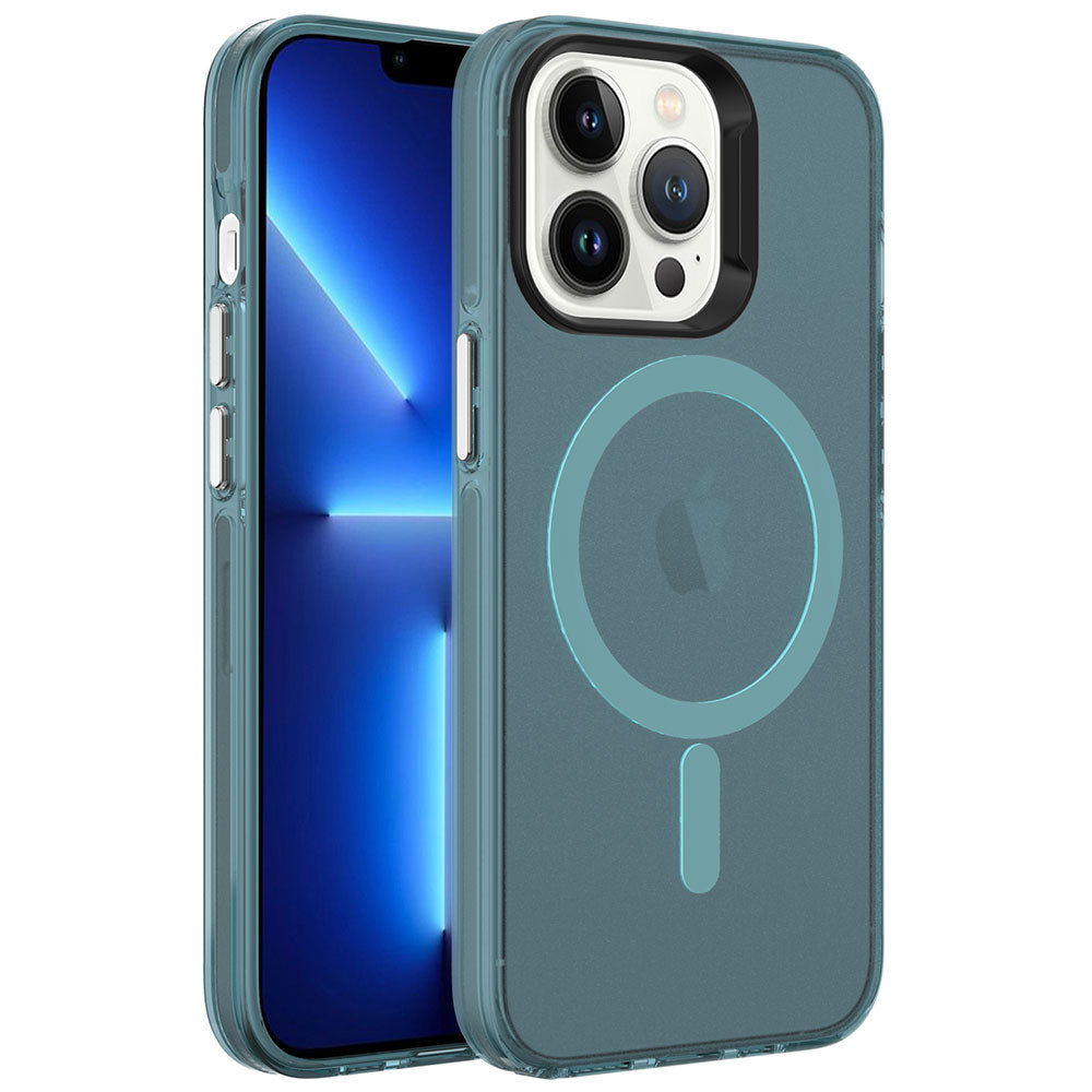 Apple iPhone 13 Pro Kılıf Zore M-safe Şarj Özellikli Buzlu Transparan C-Pro Sert Kapak Yeşil