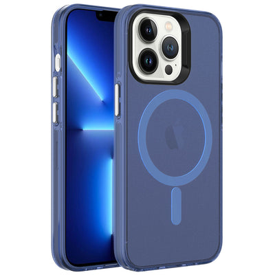 Apple iPhone 13 Pro Kılıf Zore M-safe Şarj Özellikli Buzlu Transparan C-Pro Sert Kapak Lacivert