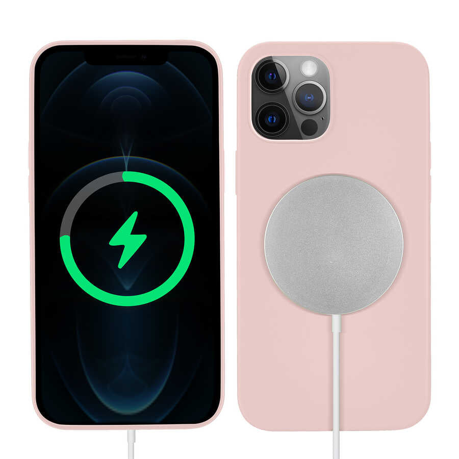 Apple iPhone 13 Pro Kılıf Zore Silksafe Wireless Kapak Pembe Açık