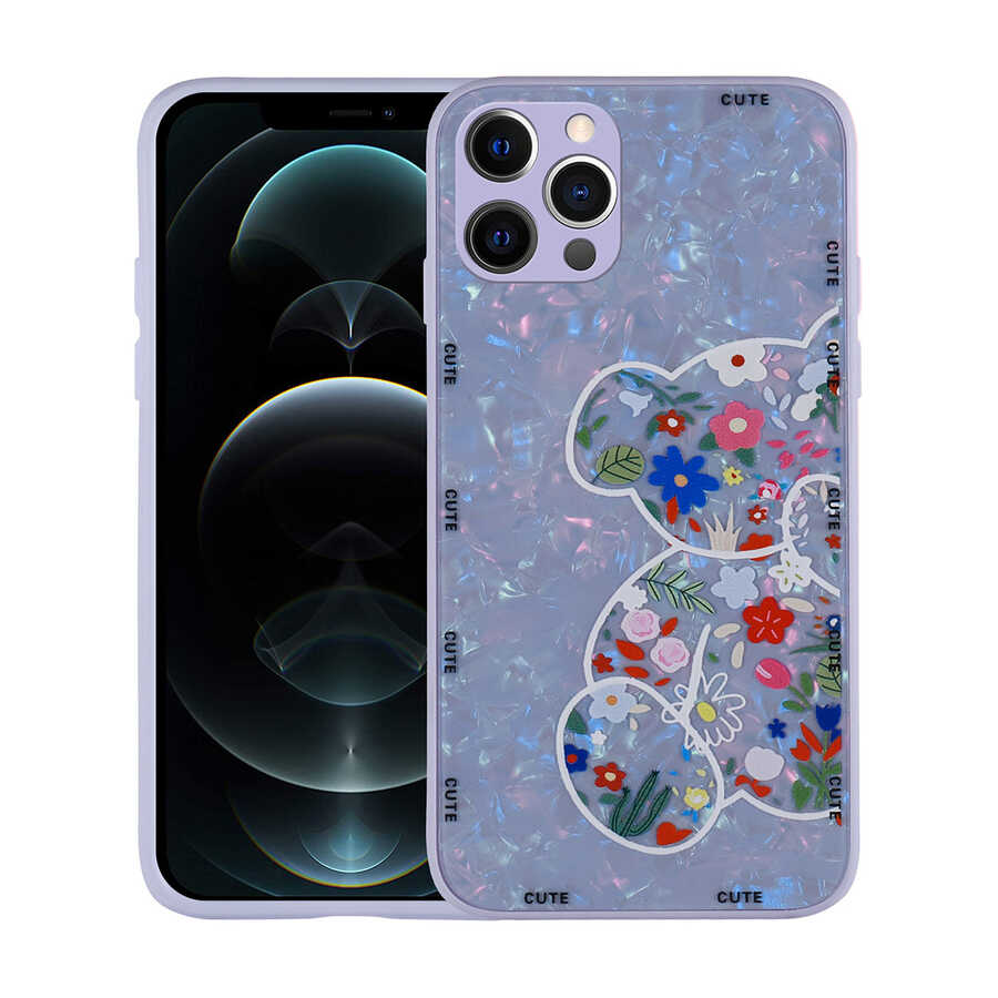 Apple iPhone 13 Pro Max Kılıf Desenli Sert Silikon Zore Mumila Kapak Lilac Bear