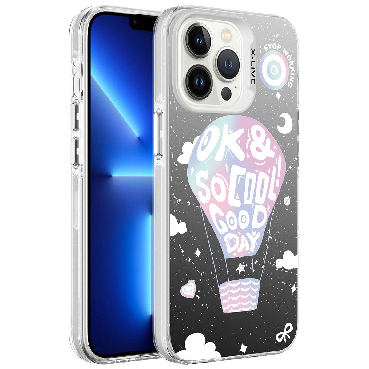 Apple iPhone 13 Pro Max Kılıf Desenli Zore Silver Sert Kapak Balon