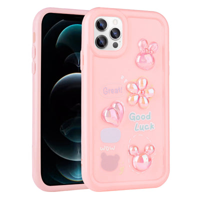Apple iPhone 13 Pro Max Kılıf Kabartma Figürlü Parlak Zore Toys Silikon Kapak Pembe