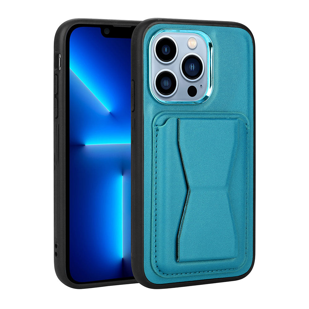 Apple iPhone 13 Pro Max Kılıf Kartlıklı Standlı Pu Deri Zore Memo Kapak Mavi
