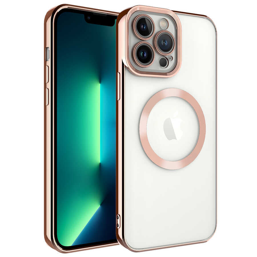 Apple iPhone 13 Pro Max Kılıf M-safe Wireless Şarj Özellikli Zore Setro Silikon Rose Gold