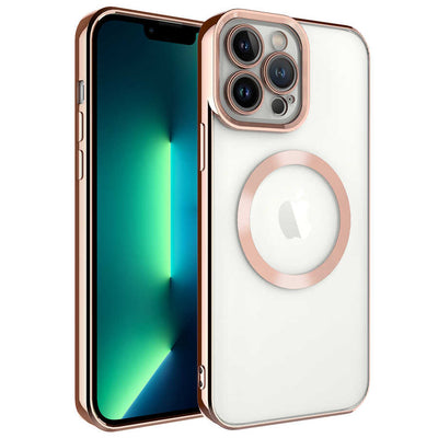 Apple iPhone 13 Pro Max Kılıf M-safe Wireless Şarj Özellikli Zore Setro Silikon Rose Gold