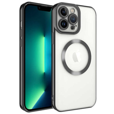 Apple iPhone 13 Pro Max Kılıf M-safe Wireless Şarj Özellikli Zore Setro Silikon Siyah