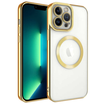 Apple iPhone 13 Pro Max Kılıf M-safe Wireless Şarj Özellikli Zore Setro Silikon Gold