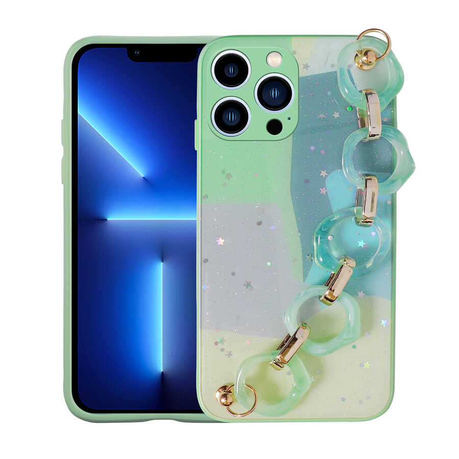 Apple iPhone 13 Pro Max Kılıf Simli Desenli El Askılı Tutacaklı Zore Elsa Silikon Kapak Lila