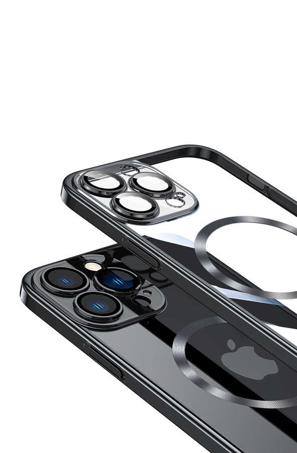 Apple iPhone 13 Pro Max Kılıf Wireless Şarj Özellikli Sert PC Zore Riksos M-safe Kapak Siyah