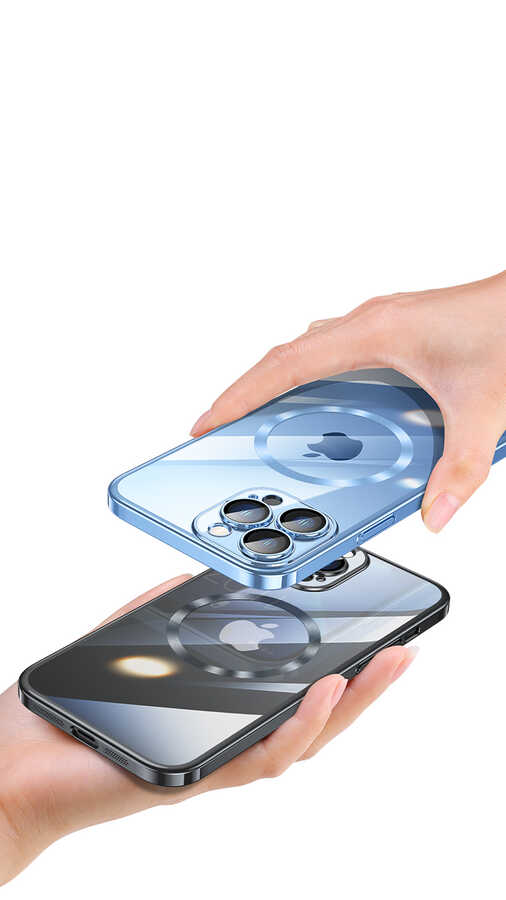 Apple iPhone 13 Pro Max Kılıf Wireless Şarj Özellikli Sert PC Zore Riksos M-safe Kapak Renksiz