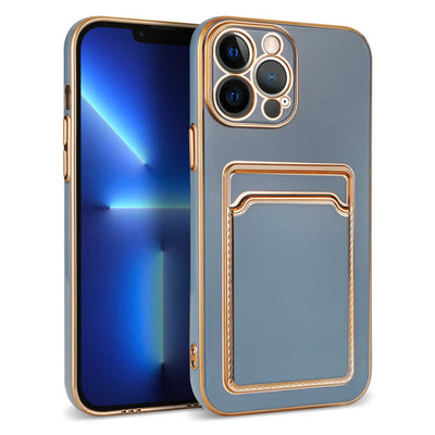 Apple iPhone 13 Pro Max Kılıf Zore Bark Kartlıklı Kapak Mavi