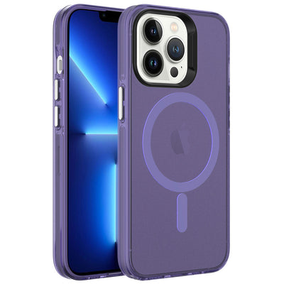 Apple iPhone 13 Pro Max Kılıf Zore M-safe Şarj Özellikli Buzlu Transparan C-Pro Sert Kapak Derin Mor