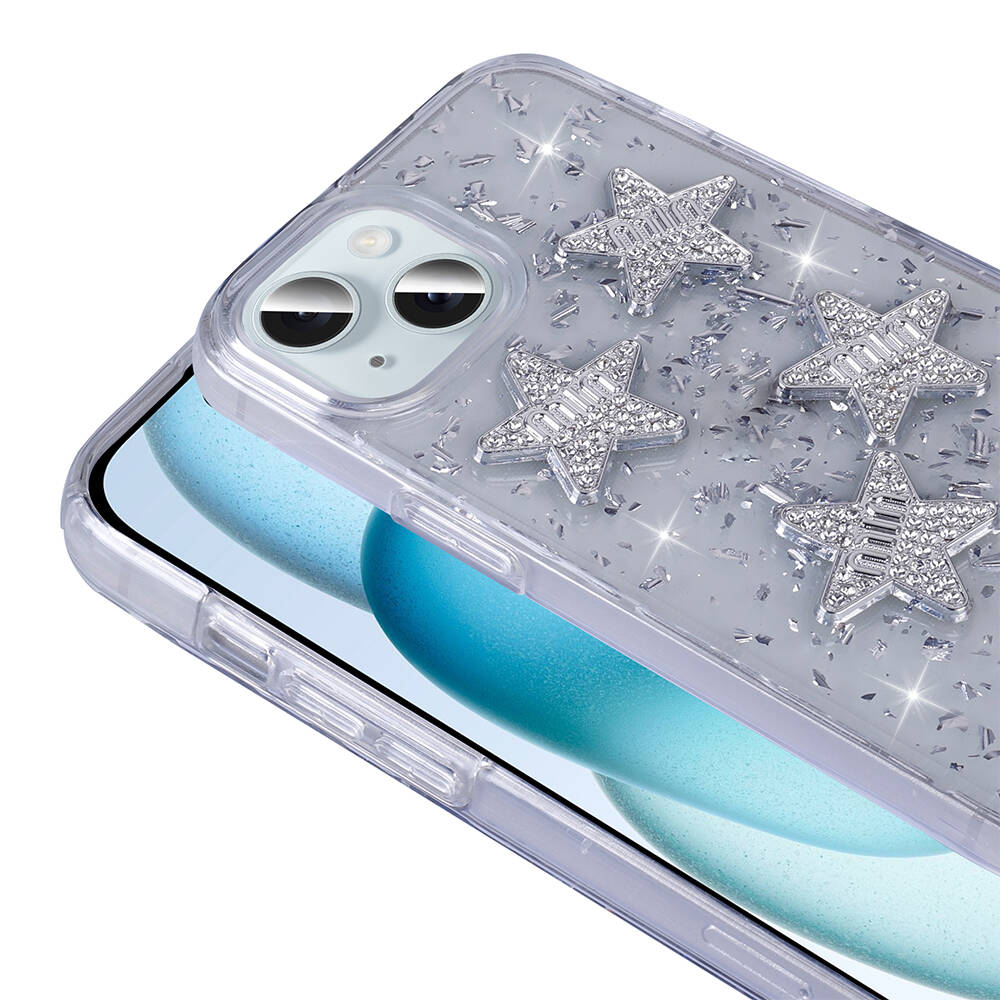 Apple iPhone 14 Kılıf Airbagli Simli Arka Yüzey Zore Işıltı Silikon Kapak Lila