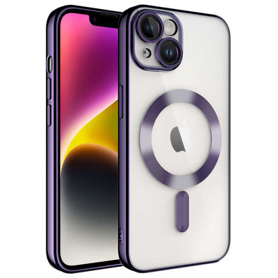 Apple iPhone 14 Kılıf Kamera Korumalı M-safe Wireless Şarj Özellikli Zore Demre Kapak Derin Mor