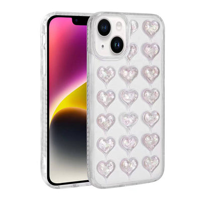 Apple iPhone 14 Kılıf Kamera Korumalı Renkli Kalp Desenli Transparan Zore Kalp Kapak Lila