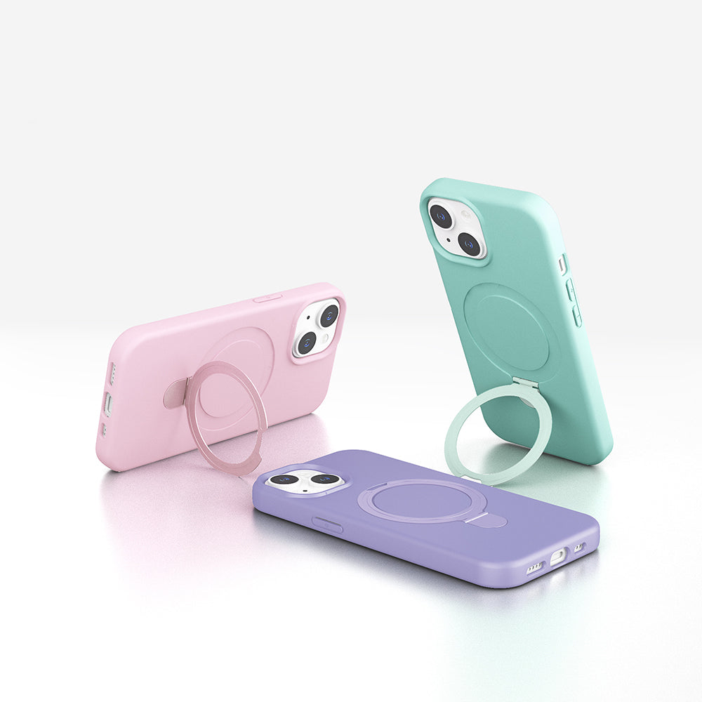 Apple iPhone 14 Kılıf M-safe Şarj Özellikli Standlı Zore Samara Kapak Pembe