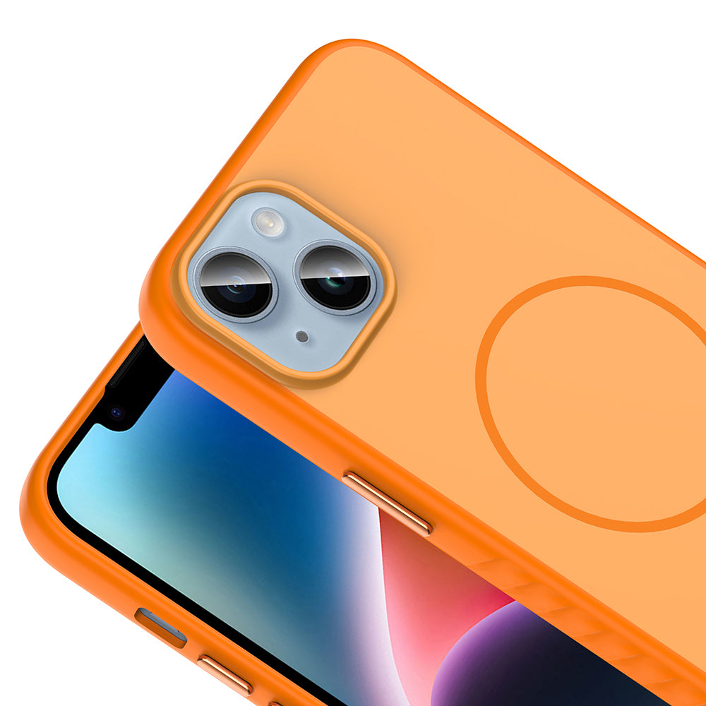 Apple iPhone 14 Kılıf M-safe Şarj Özellikli Zore Tea Kapak Turuncu