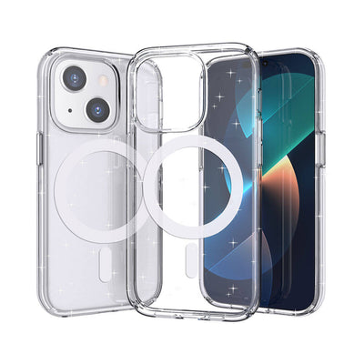 Apple iPhone 14 Kılıf M-safe Şarj Özellikli Parlayan Simli Saydam Renkli Zore Allstar Kapak Şeffaf