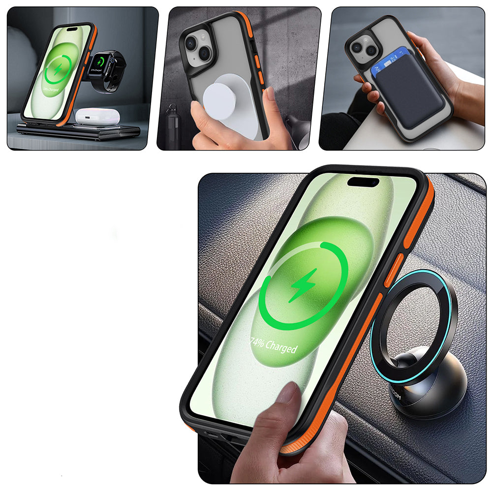 Apple iPhone 14 Kılıf M-safe Şarj Özellikli Renkli Kenar Airbag Şeritli Zore Lamer Kapak Mavi