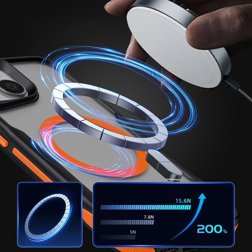 Apple iPhone 14 Kılıf M-safe Şarj Özellikli Renkli Kenar Airbag Şeritli Zore Lamer Kapak Mavi