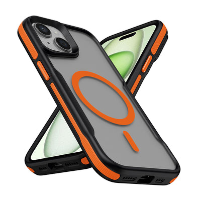 Apple iPhone 14 Kılıf M-safe Şarj Özellikli Renkli Kenar Airbag Şeritli Zore Lamer Kapak Mavi