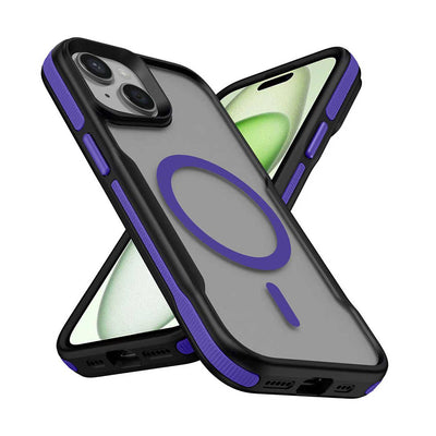 Apple iPhone 14 Kılıf M-safe Şarj Özellikli Renkli Kenar Airbag Şeritli Zore Lamer Kapak Mor