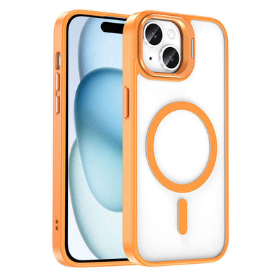 Apple iPhone 14 Kılıf M-safe Şarj Özellikli Standlı Zore M-safe Klon Lensli Kapak Turuncu