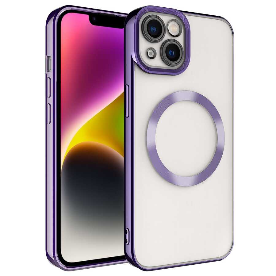 Apple iPhone 14 Kılıf M-safe Wireless Şarj Özellikli Zore Setro Silikon Derin Mor