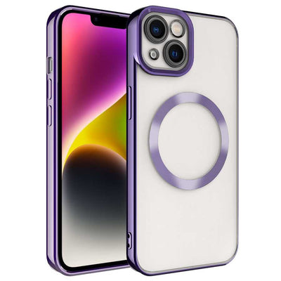 Apple iPhone 14 Kılıf M-safe Wireless Şarj Özellikli Zore Setro Silikon Derin Mor