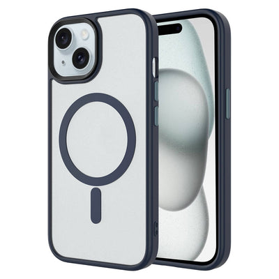 Apple iPhone 14 Kılıf Mat Arka Yüzey Wireless Şarj Özellikli Zore Flet M-safe Kapak Lacivert