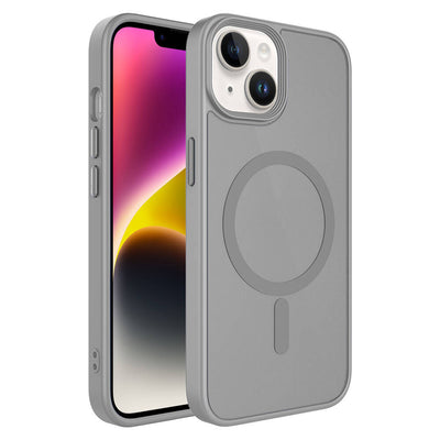 Apple iPhone 14 Kılıf Mat Arka Yüzey Wireless Şarj Özellikli Zore Flet M-safe Kapak Gri