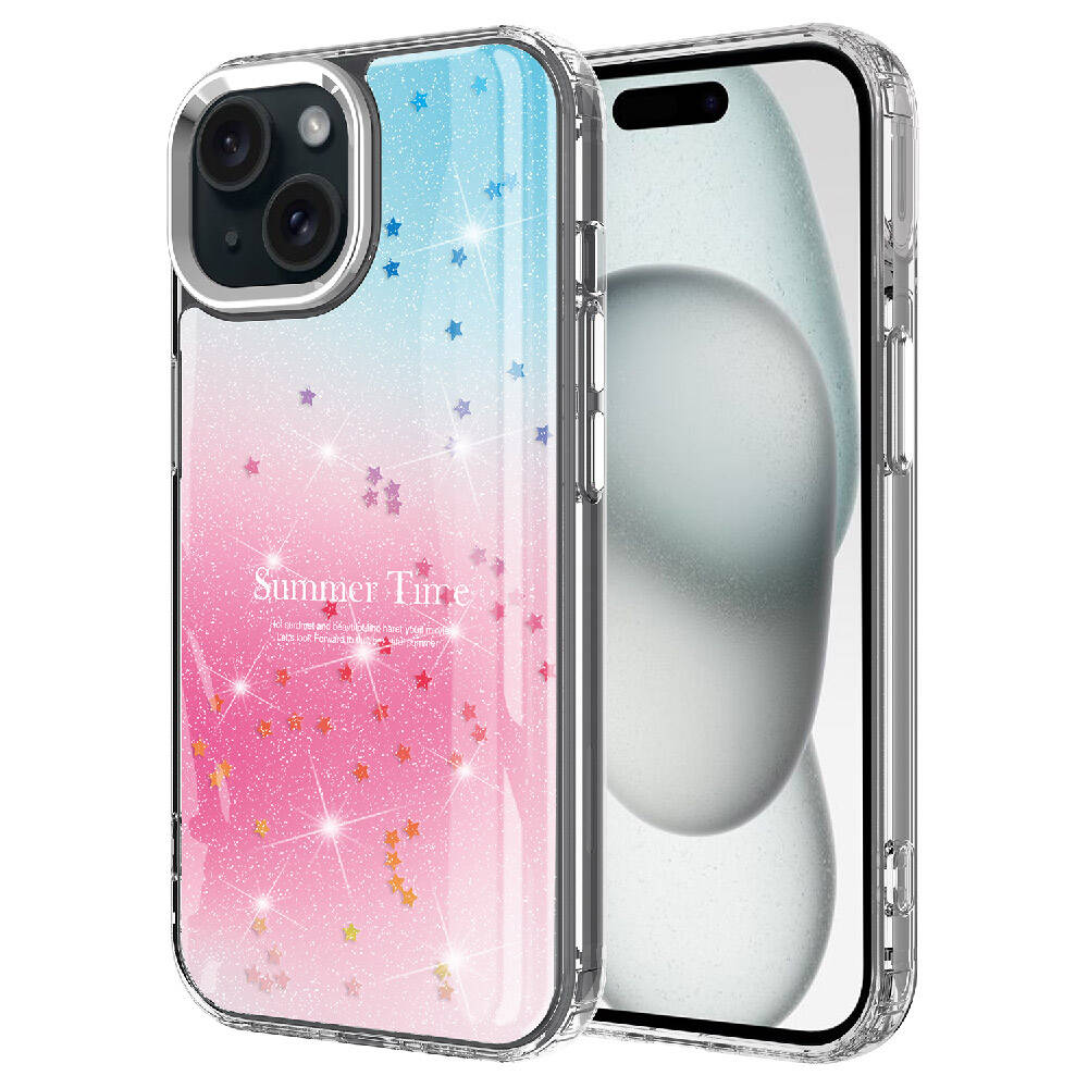 Apple iPhone 14 Kılıf Simli Desenli Parlak Zore Task Kapak Mavi