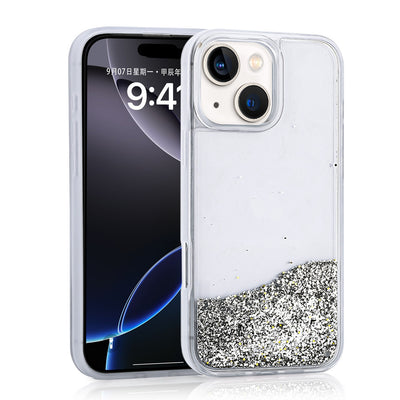 Apple iPhone 14 Kılıf Sıvılı Simli Şeffaf Arka Yüzey Zore Keto Silikon Kapak Gümüş