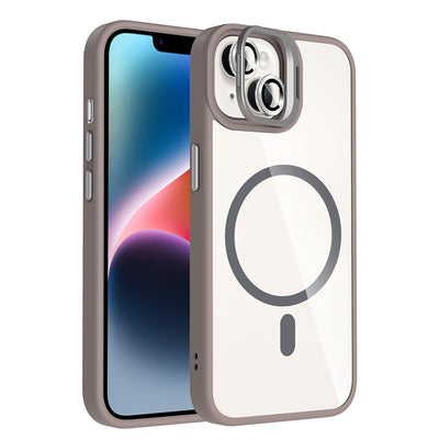 Apple iPhone 14 Kılıf Standlı ve Kamera Lens Hediyeli M-Safe Şarj Özellikli Zore Etro Kapak Desert Titanyum
