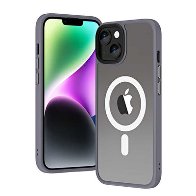 Apple iPhone 14 Kılıf Wireless Şarj Özellikli Zore Hibrit M-safe Kapak Gri