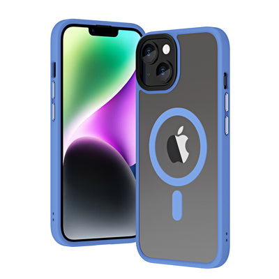 Apple iPhone 14 Kılıf Wireless Şarj Özellikli Zore Hibrit M-safe Kapak Mavi Açık