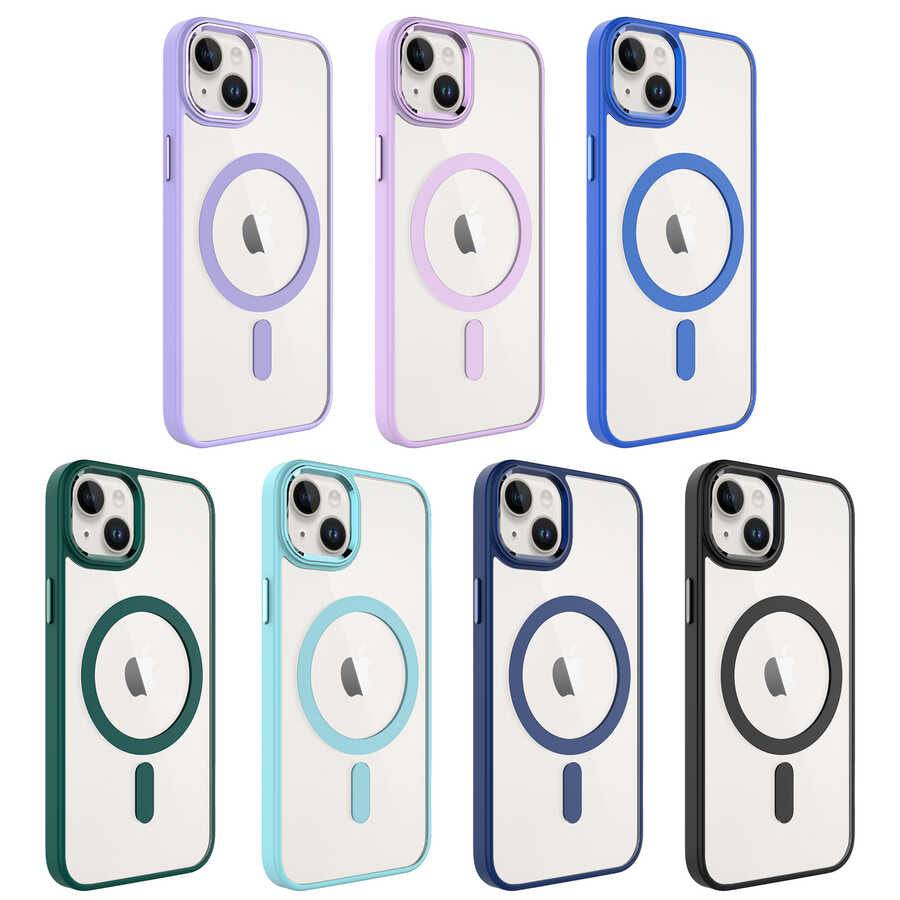 Apple iPhone 14 Kılıf Wireless Şarj Özellikli Zore Krom M-safe Silikon Kapak Yeşil