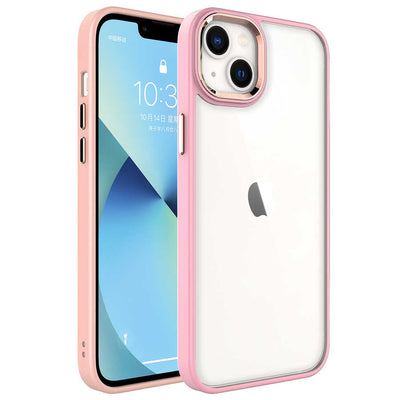 Apple iPhone 14 Kılıf Zore Krom Kapak Pembe Açık