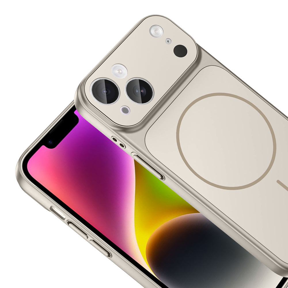 Apple iPhone 14 Kılıf Zore M-Safe Şarj Özellikli Kamera Korumalı Formen Kapak Gold