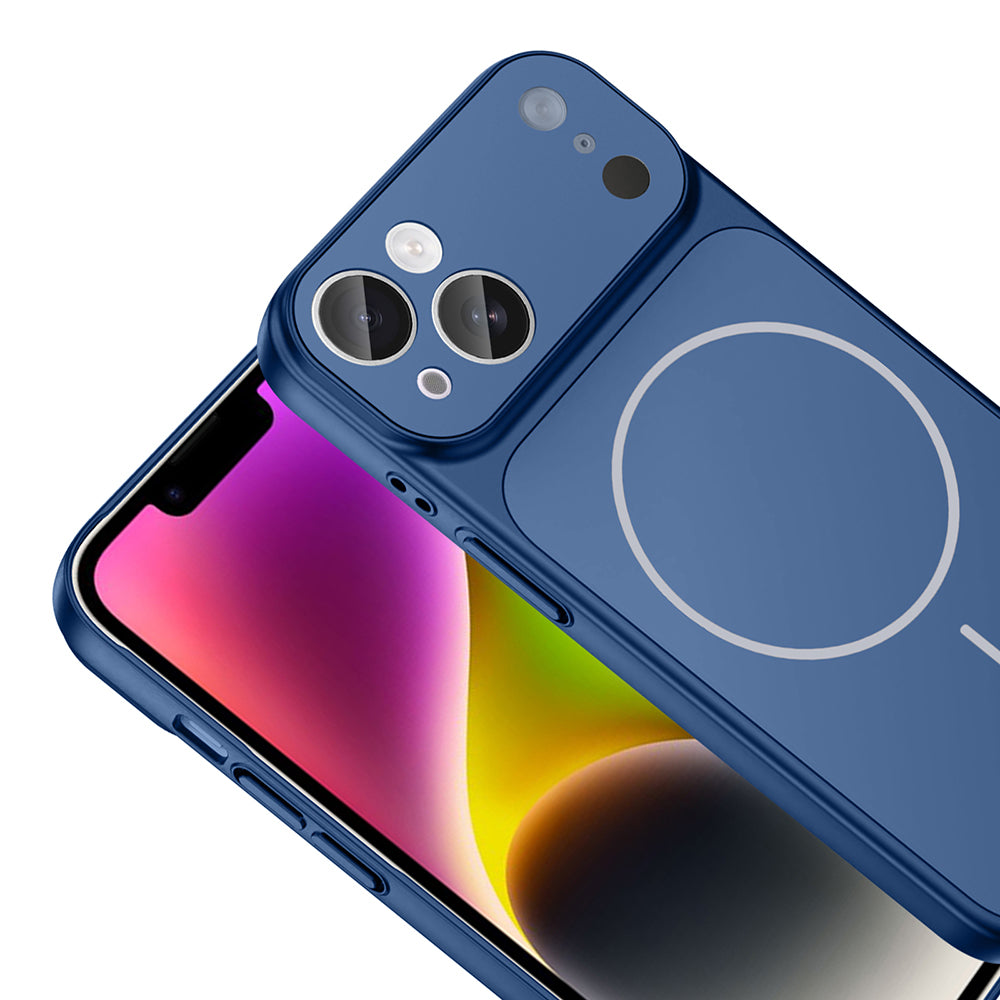 Apple iPhone 14 Kılıf Zore M-Safe Şarj Özellikli Kamera Korumalı Formen Kapak Gümüş