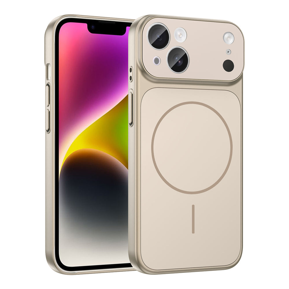 Apple iPhone 14 Kılıf Zore M-Safe Şarj Özellikli Kamera Korumalı Formen Kapak Gold