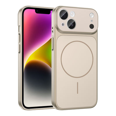 Apple iPhone 14 Kılıf Zore M-Safe Şarj Özellikli Kamera Korumalı Formen Kapak Gold