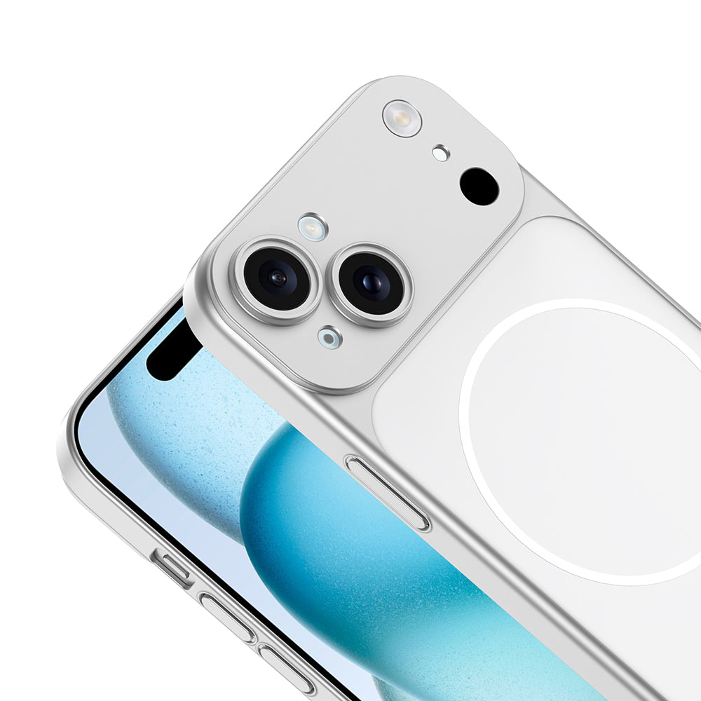 Apple iPhone 14 Kılıf Zore M-Safe Şarj Özellikli Kamera Korumalı Spark Kapak Gümüş