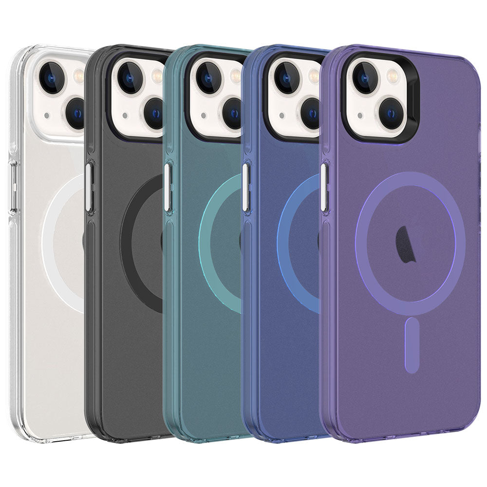 Apple iPhone 14 Kılıf Zore M-safe Şarj Özellikli Buzlu Transparan C-Pro Sert Kapak Siyah