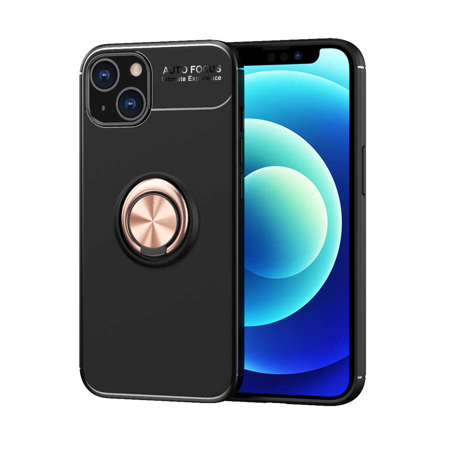 Apple iPhone 14 Kılıf Zore Ravel Silikon Kapak Siyah-Rose Gold