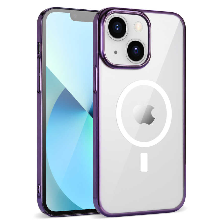 Apple iPhone 14 Kılıf Zore Wireless Şarj Özellikli Pixel M-safe Kapak Gümüş