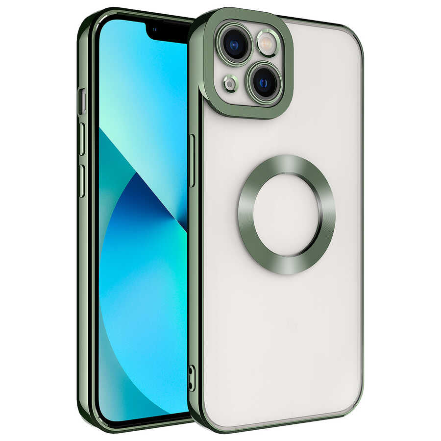 Apple iPhone 14 Plus Kılıf Kamera Korumalı Logo Gösteren Zore Omega Kapak Yeşil