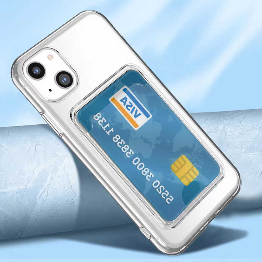 Apple iPhone 14 Plus Kılıf Kartlıklı Şeffaf Zore Setra Clear Silikon Kapak Renksiz