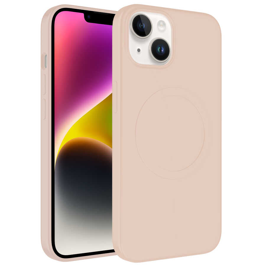 Apple iPhone 14 Plus Kılıf M-safe Wireless Şarj Özellikli Pastel Renk Silikon Zore Plas Kapak Pembe Açık
